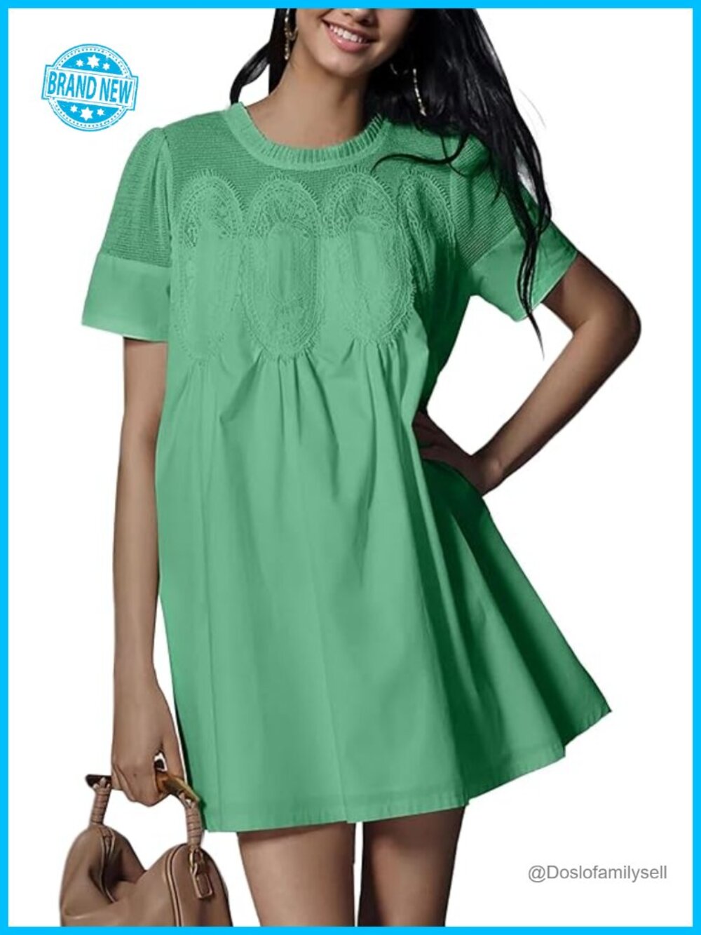 Lace Mini Babydoll Dress Ruffled Collar Short Sleeve Mesh Swing Sundress